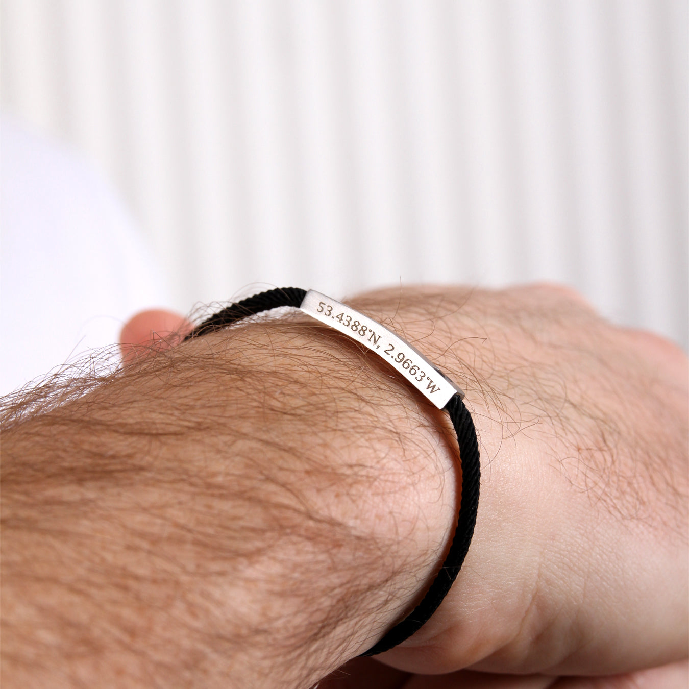 Men's Black Rope Bar Bracelet - Stainless Steel