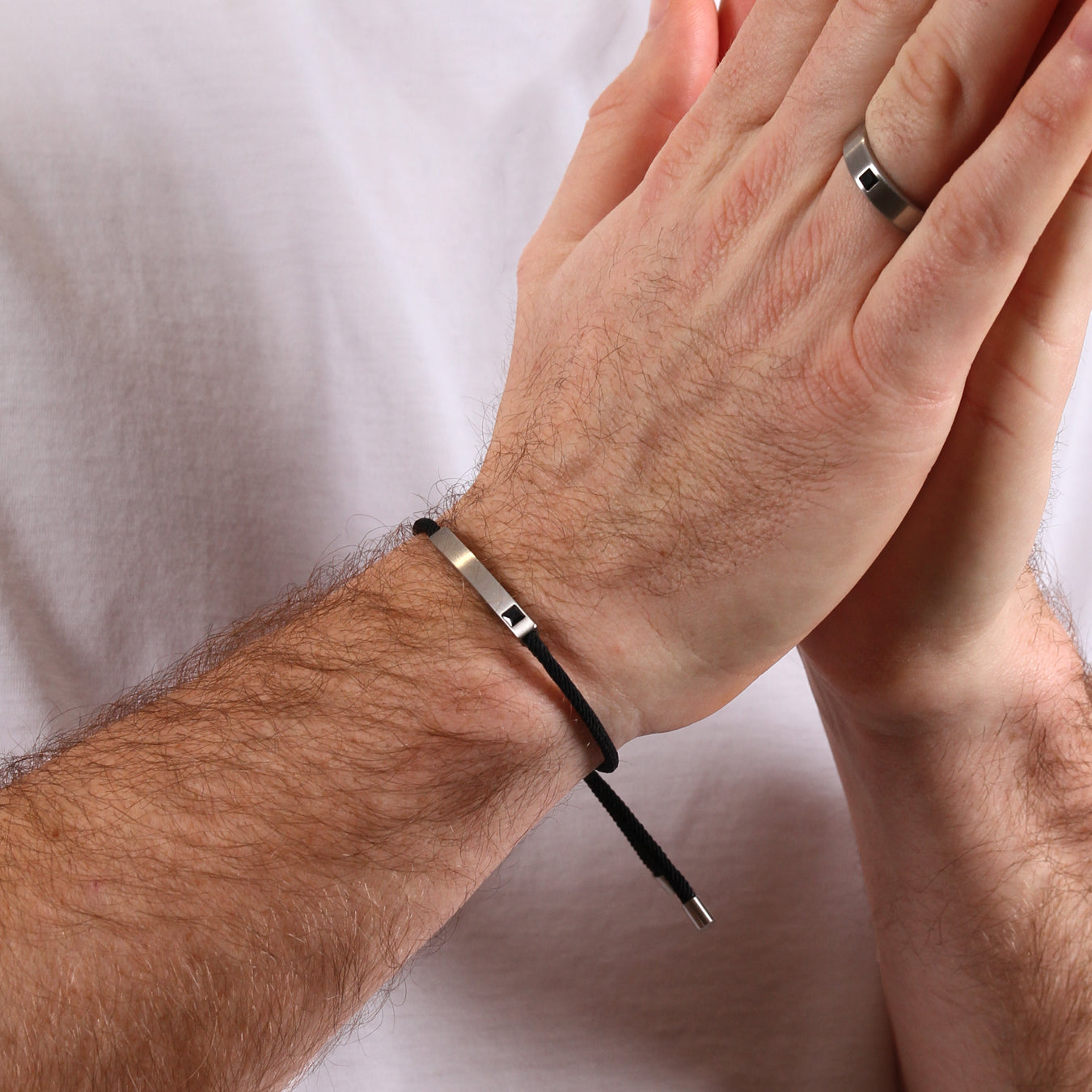 Men's Black Rope Bar Bracelet - Stainless Steel