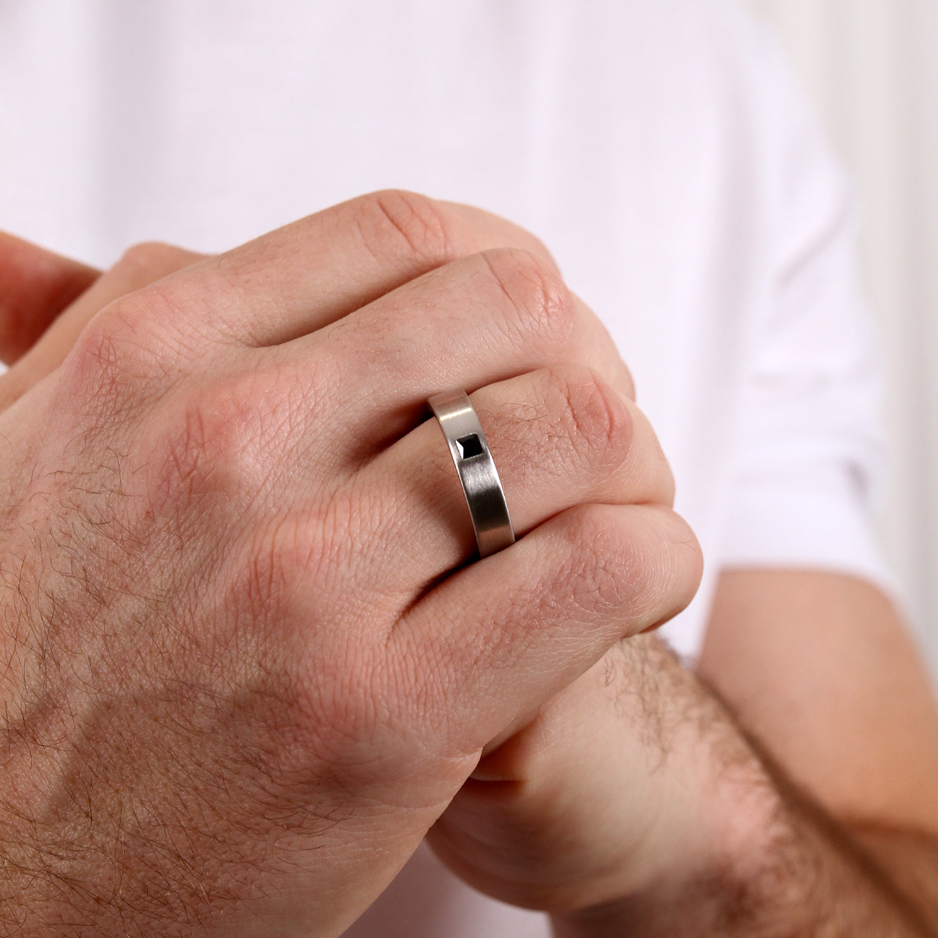 Men's Black Stone Ring - Stainless Steel